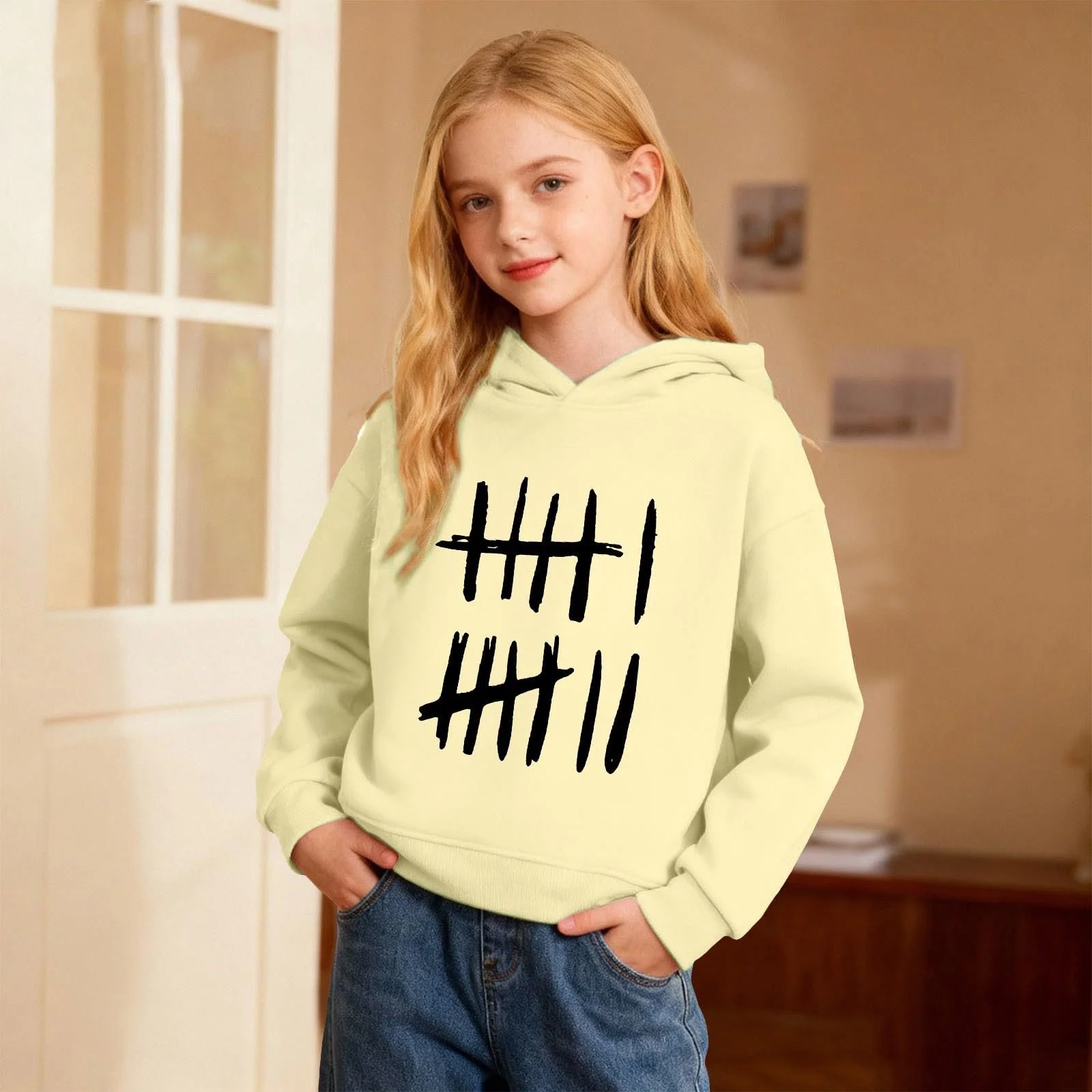 Худи для девочек с графическим принтом, пуловер с длинными рукавами для повседневных занятий на открытом воздухе, размер 140, фото №3