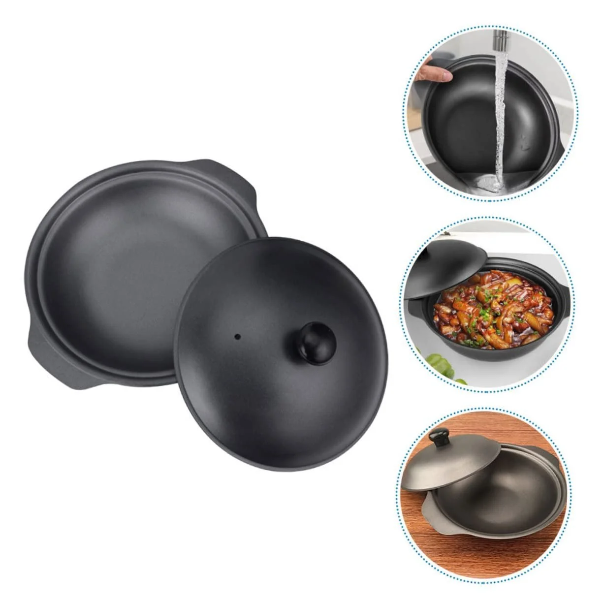 Кастрюля чугунная С крышкой Термостойкая Две ручки Черная, фото №9