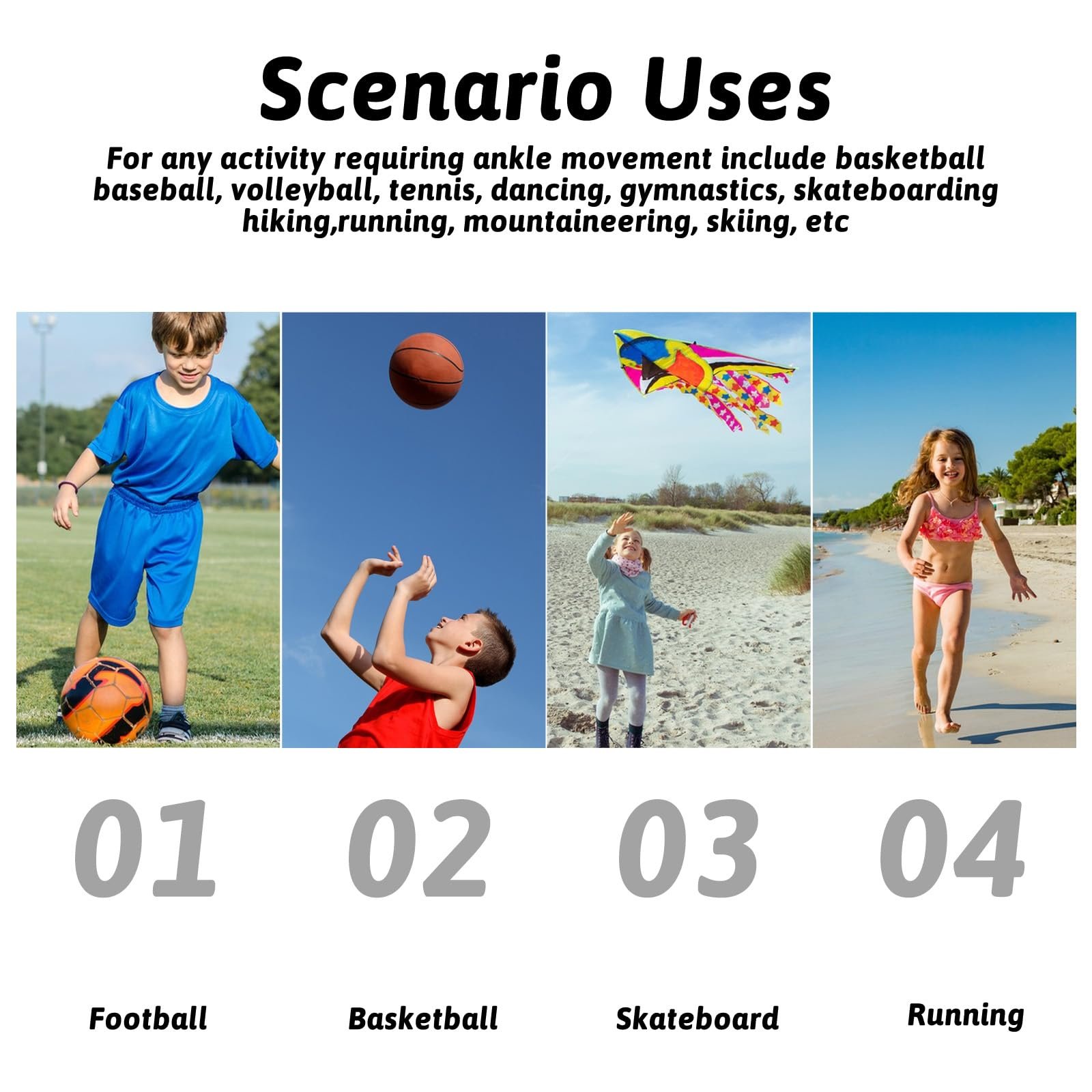 Дитячий фіксатор гомілкостопу Гнучкий Компресійні шкарпетки для бігу, 2 пари, Чорний, фото №6