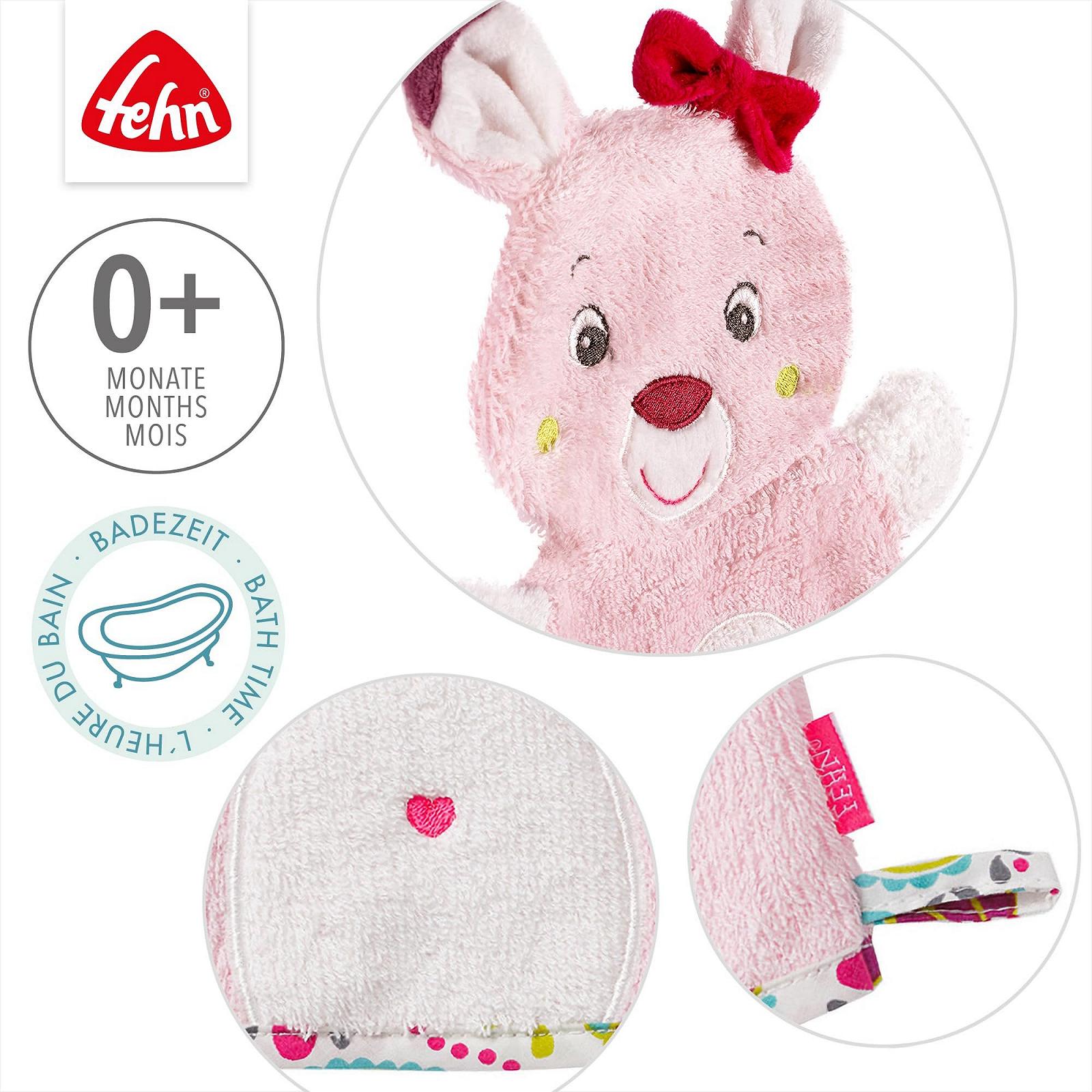 Полотенце для ванной Fehn Baby Sweetheart, детское пончо из хлопка и салфетка для лица с мордочкой олененка, рукавица для мытья с мотивом животных, фото №7