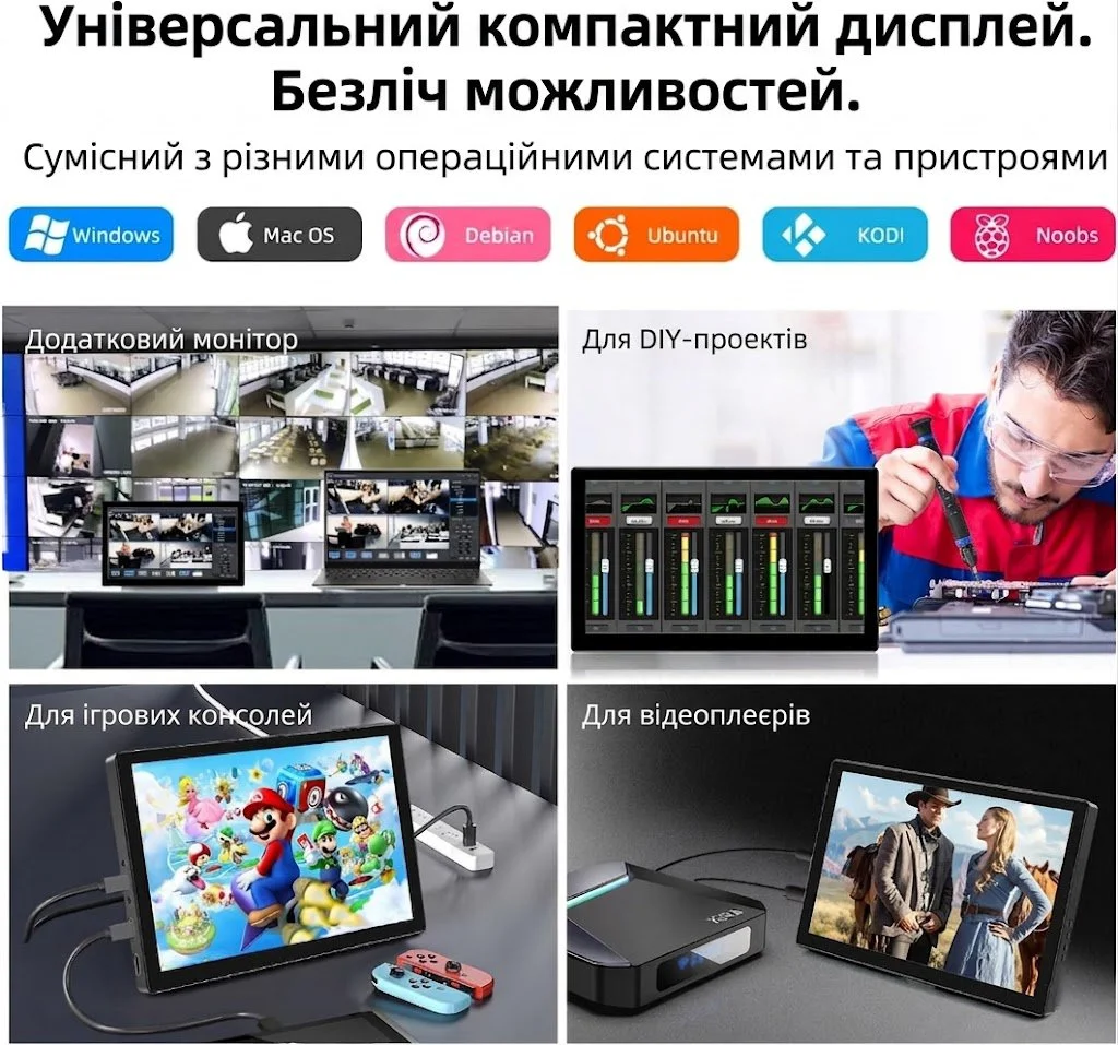 Монитор портативный 10.1" Pisichen Full HD IPS 60 Гц, фото №5