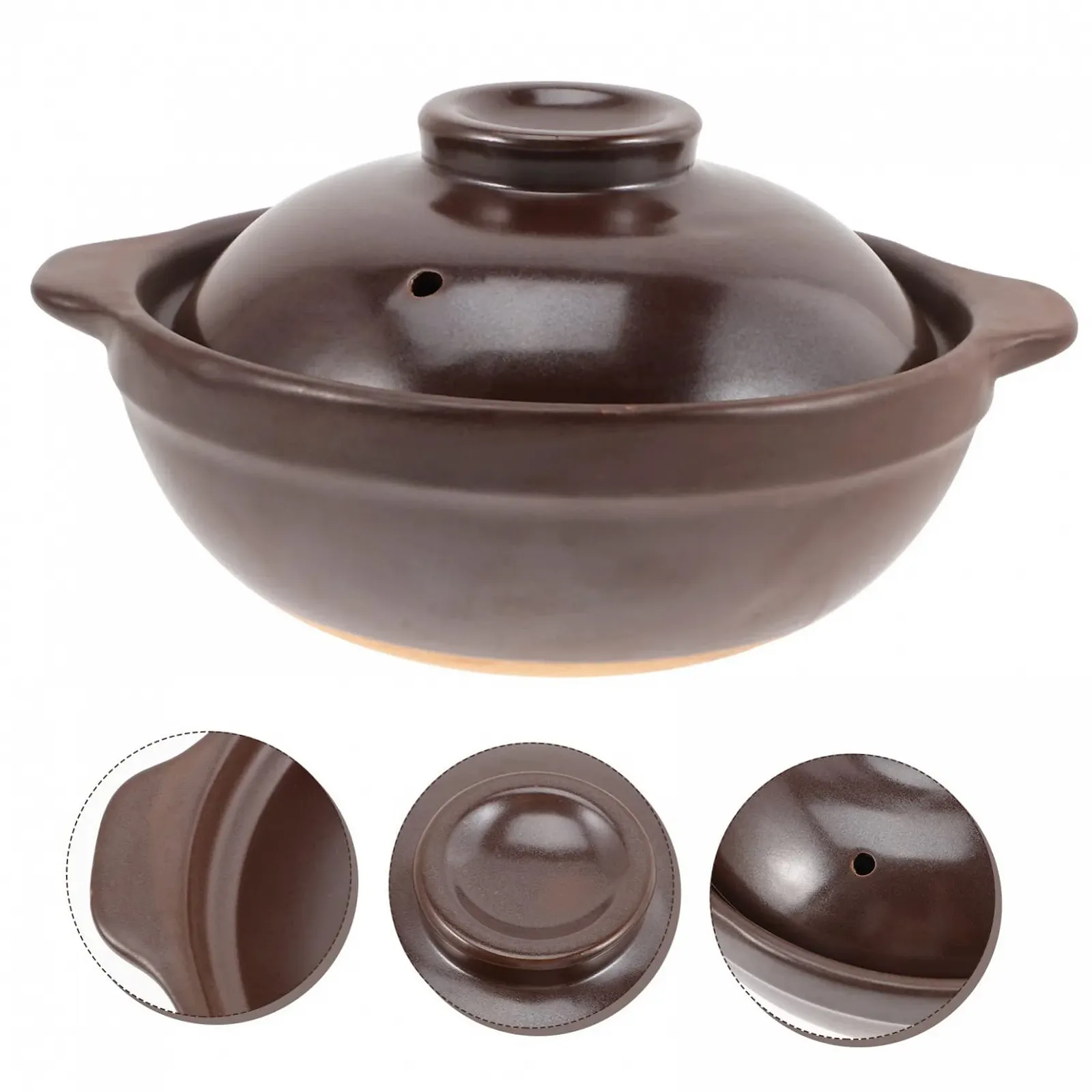 Керамическая кастрюля GALPADA с крышкой коричневая, фото №7