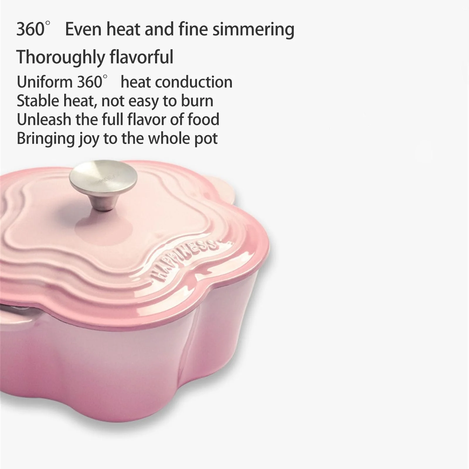Кастрюля-жаровня Dutch Oven форма цветка эмалированный чугун с крышкой розовая, фото №7