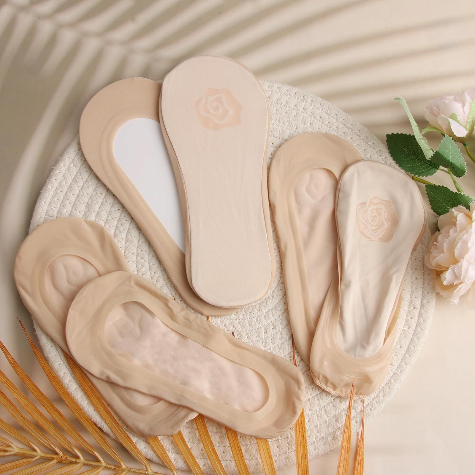 Женские невидимые носки 4 пары, Размер 36-40, Балетки, с нескользящим силиконом, Нейлон и хлопок, бежевый, фото №7