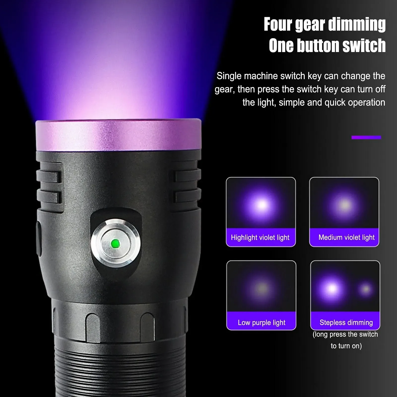 Ліхтарик TOPINCN 365 nm, USB Type C акумуляторний, портативний 60 Вт LED Black Light, міні ручний для виявлення сечі домашніх тварин, затвердіння смоли, скорпіонів, фото №4