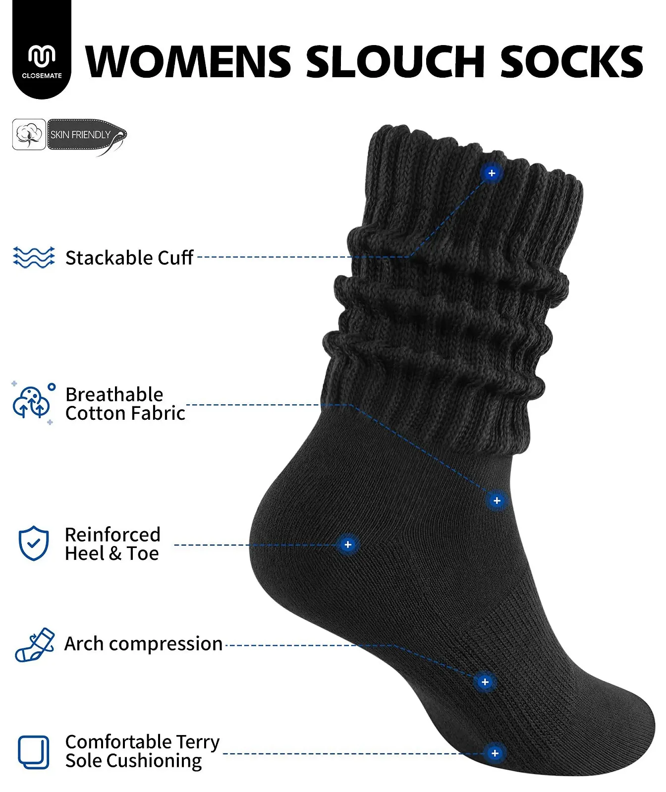 Жіночі шкарпетки CLOSEMATE Crew, бавовняні, розмір EU 35-42, фото №2 Жіночі шкарпетки CLOSEMATE Crew, бавовняні, розмір EU 35-42, фото №2