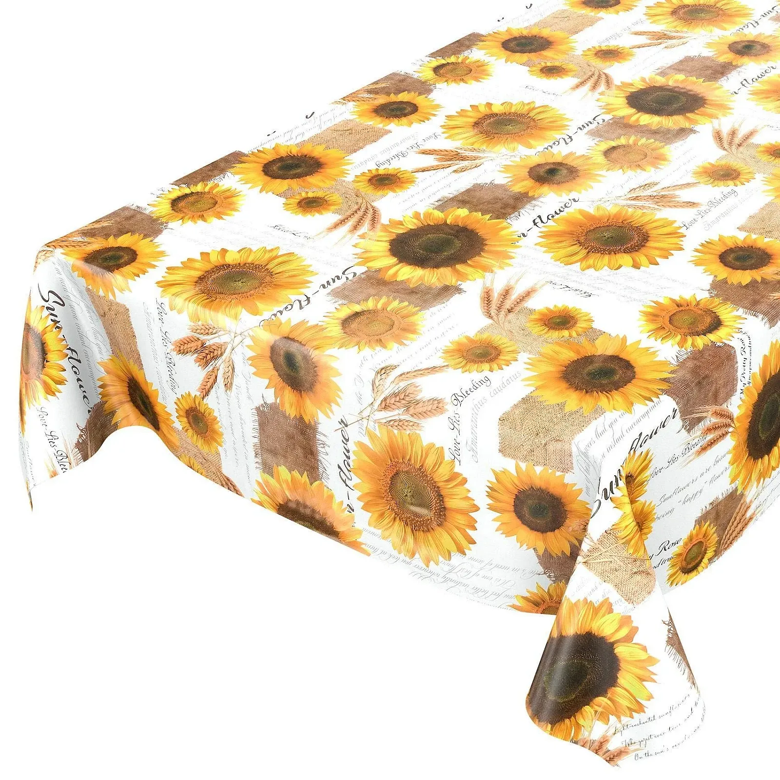 Скатерть ANRO Sunflowers and Summer Wheat 200 x 140 см PVC клеенчатая Желтая, фото №1