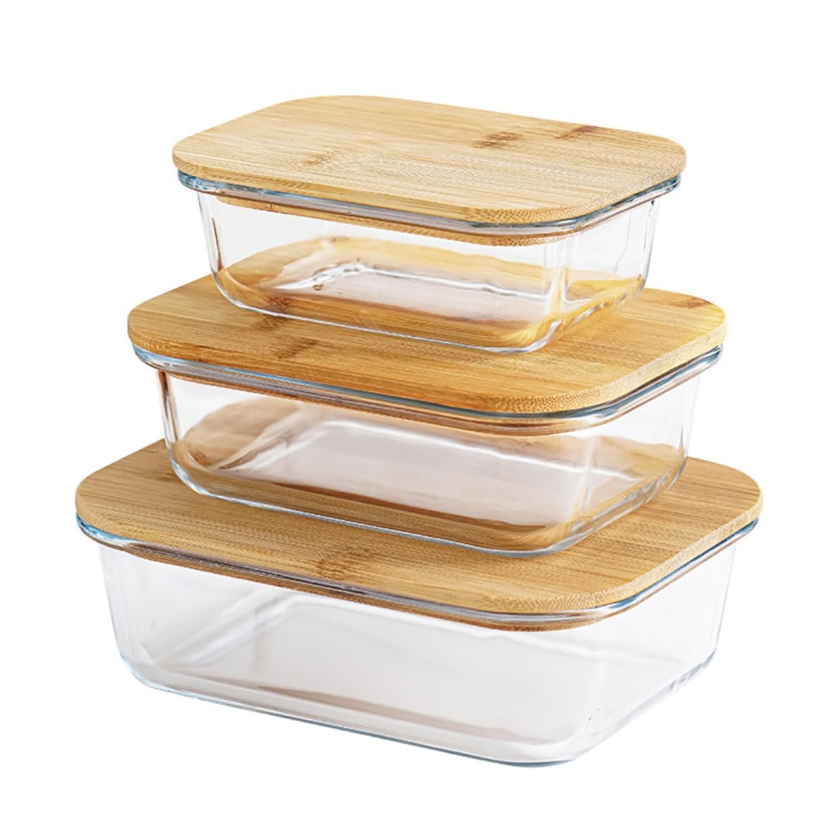 Контейнери для зберігання їжі Meal Prep скляні з бамбуковою кришкою герметичні набір 3 шт., фото №7 Контейнери для зберігання їжі Meal Prep скляні з бамбуковою кришкою герметичні набір 3 шт., фото №7