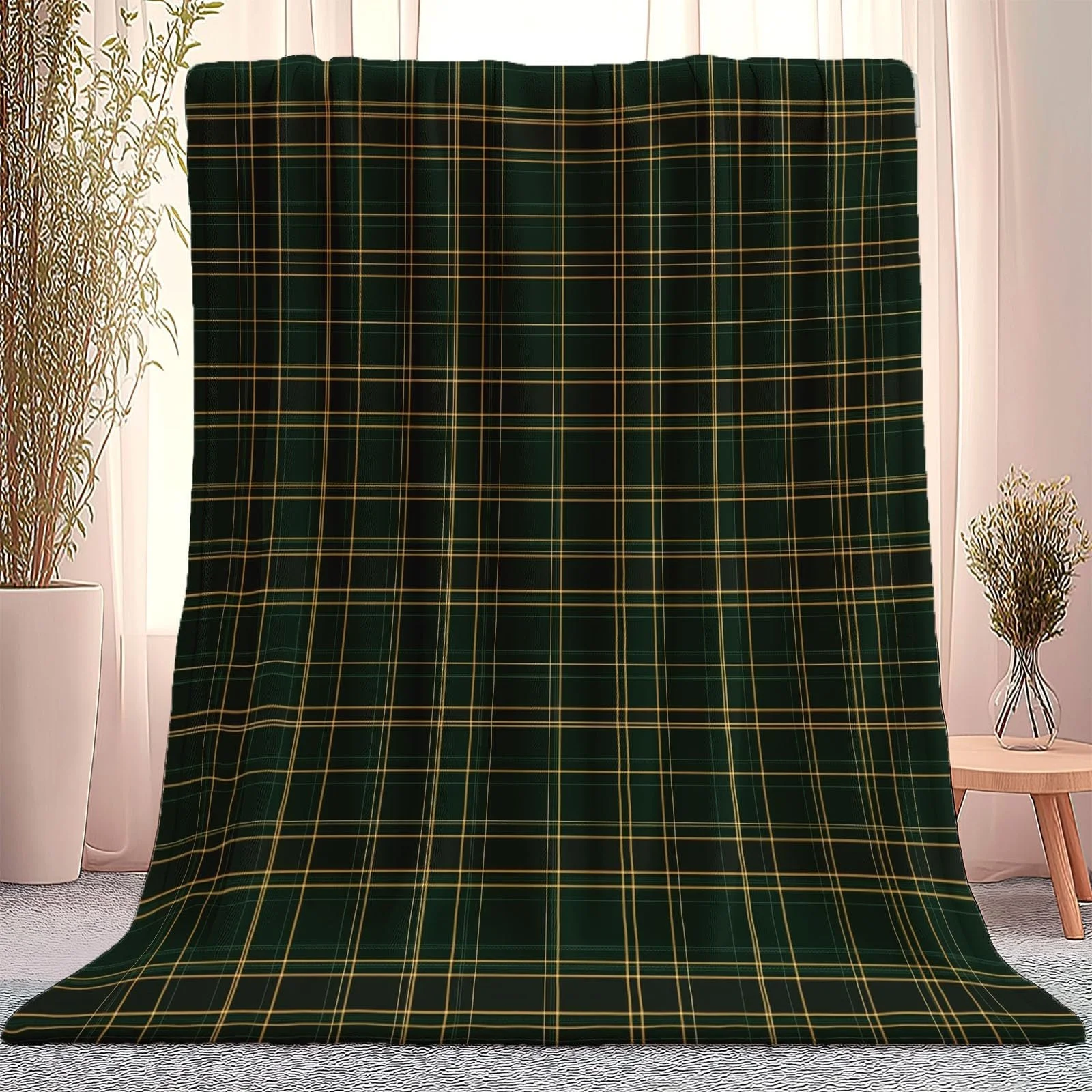 Покривало Flanell Retro-Karo-Textur 180 x 220 cm, зелений, жовтий, фото №1