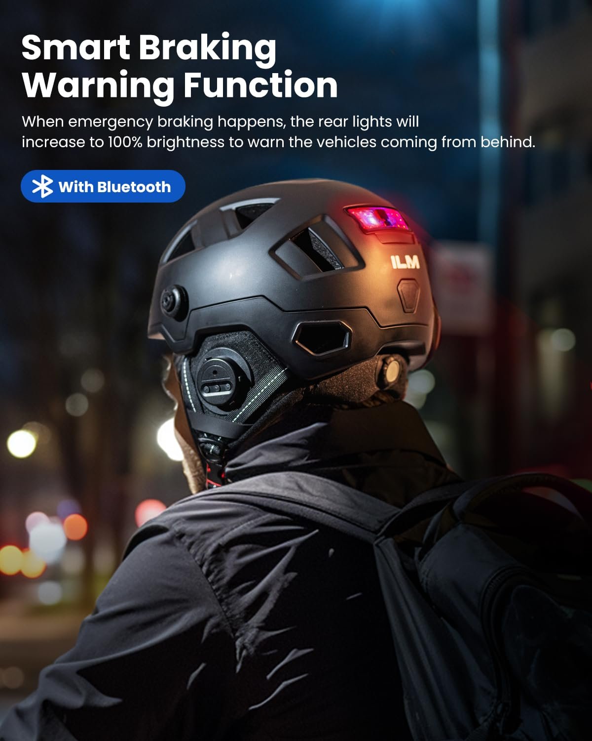 Шолом ILM велосипедний Smart з козирком, попереджуючим гальмом, LED-підсвічуванням, датчиком освітленості, функцією нахилу голови, миготливим тригером для жінок та чоловіків, фото №7