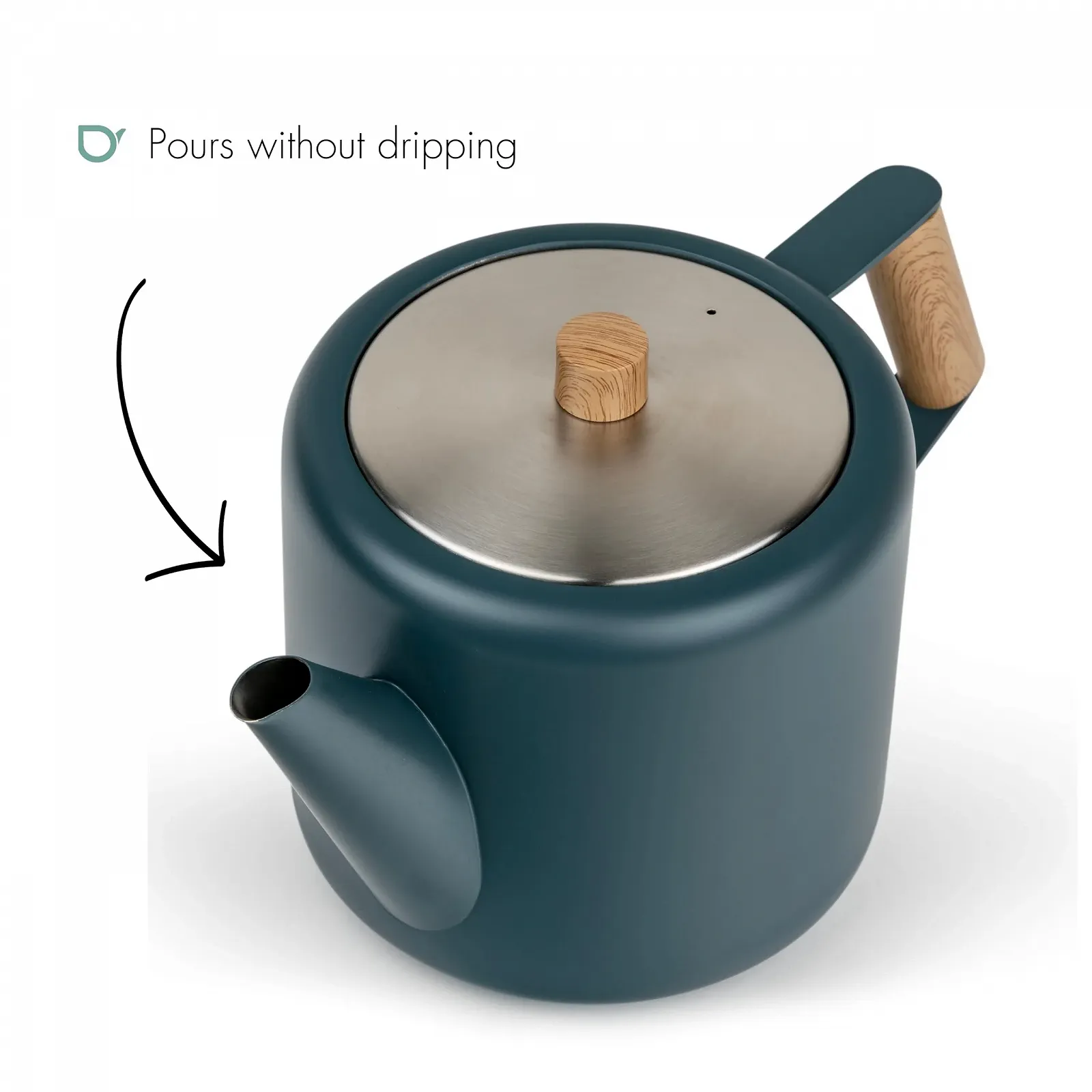 Чайник-заварник Bredemeijer Blue Нержавіюча сталь 1.1 літра Ручка з ефектом дерева Ретро глечик з подвійними стінками Для тривалого насолодження теплим чаєм, фото №3