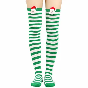 Рождественские высокие чулки-носки выше колена, полосатые носки до колен, традиционные чулки выше колен, хлопковые носки-следы, чулки на подтяжках больших размеров - Фото 1