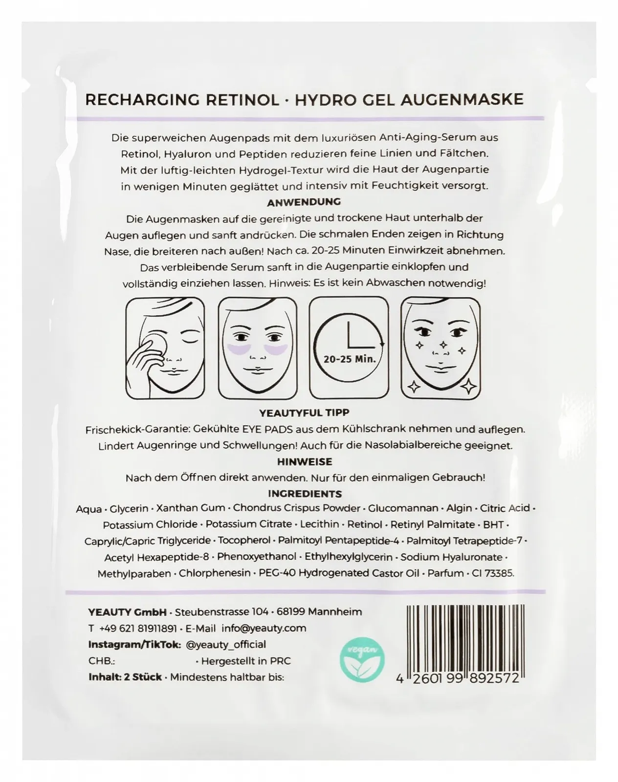 Патчі для очей YEAUTY Recharging Retinol, з антивіковою сироваткою, зменшують дрібні зморшки, інтенсивне зволоження, фото №2 Патчі для очей YEAUTY Recharging Retinol, з антивіковою сироваткою, зменшують дрібні зморшки, інтенсивне зволоження, фото №2