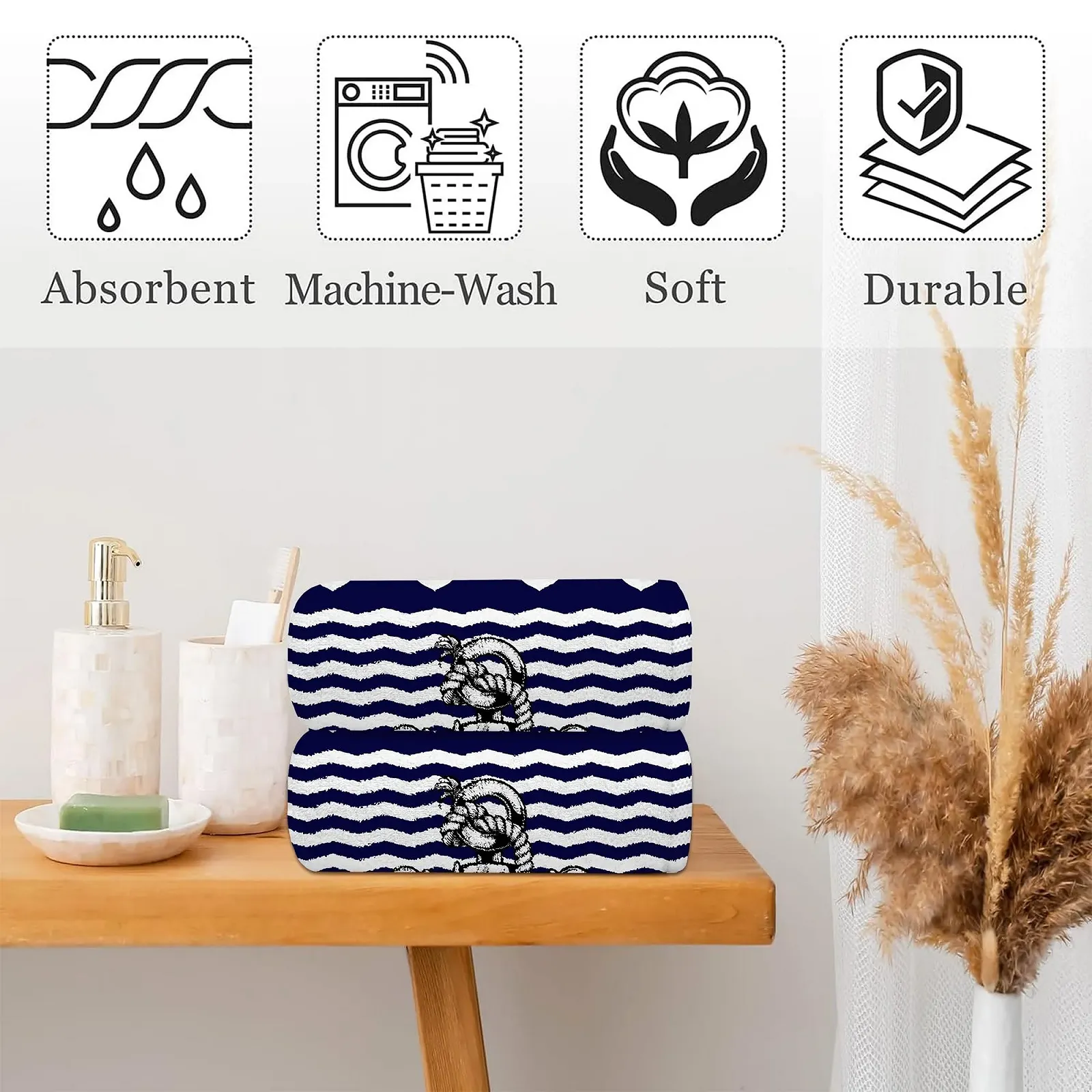 Рушник Nautical Anchor Abstract Anchor м'який поглинаючий темно-синій набір із 2 шт., фото №4