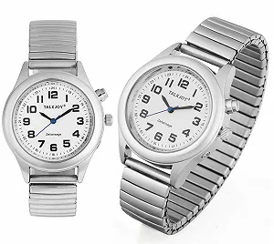 Говорящие часы TalkJoy Мужские для пожилых людей и слепых, Голосовая подсказка на немецком языке, Время и дата одним нажатием кнопки, Крупные цифры, Будильник, Автоматическое объявление времени, Серебряный цвет - Фото 1