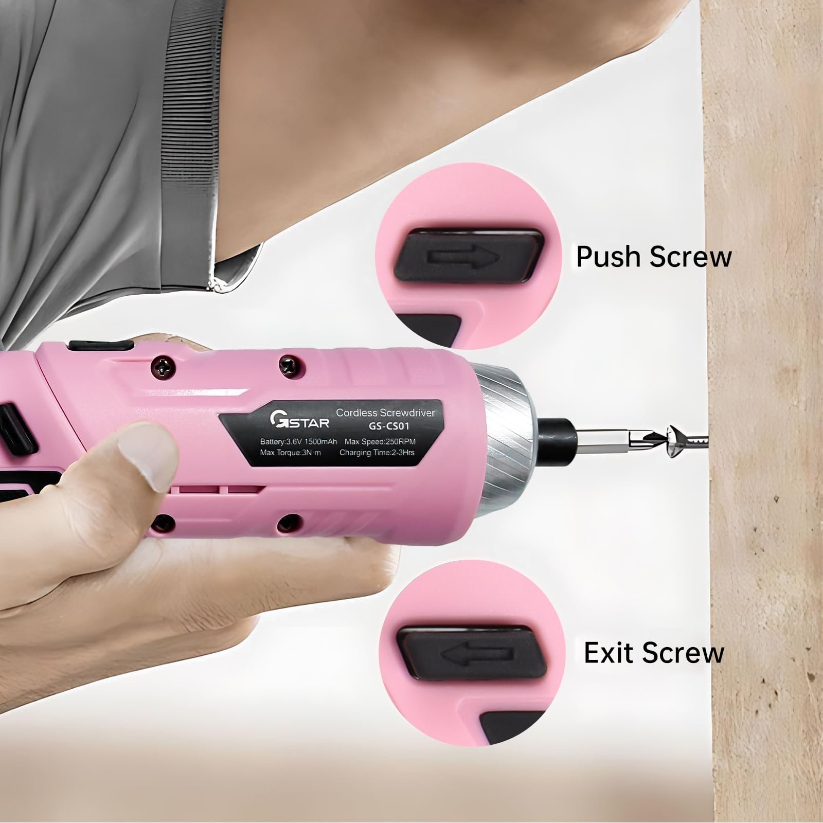 Електрична викрутка Kavolet 41pcs 3Nm 3.6V з LED підсвіткою, набір з обертальною ручкою, зарядний кабель Type C, сумка для перенесення, фото №6