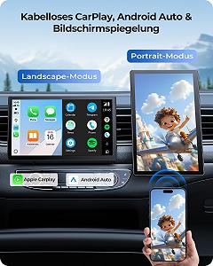Дисплей Krunia 9 дюймов, беспроводной, портативный, 60FPS, Car Play для Apple CarPlay и Android Car, магнитный держатель, OTA, портретный и альбомный формат, камера заднего вида, Bluetooth, голосовое управление, GPS-навигация synthetic.ua - Фото 1