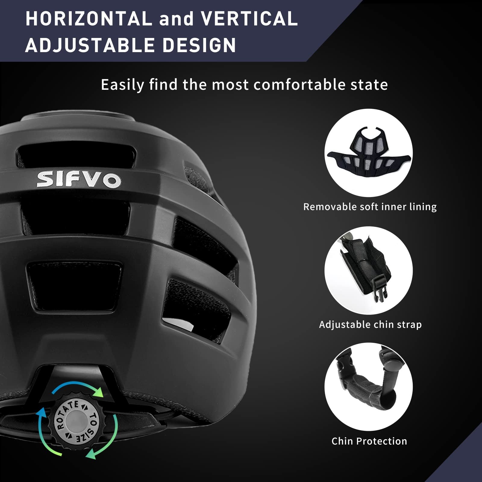 Велосипедный шлем SIFVO MTB, для мужчин и женщин, с козырьком, для взрослых и подростков, размер M/L (54-58-62 см), для горного велосипеда, для шоссейного велосипеда, легкий и регулируемый, фото №4