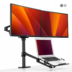 Підставка для ноутбука та двох моніторів 3-в-1 Alberenz Регульована для екранів 12-17 дюймів для ноутбуків і 17-32 дюймів для моніторів - Фото 1