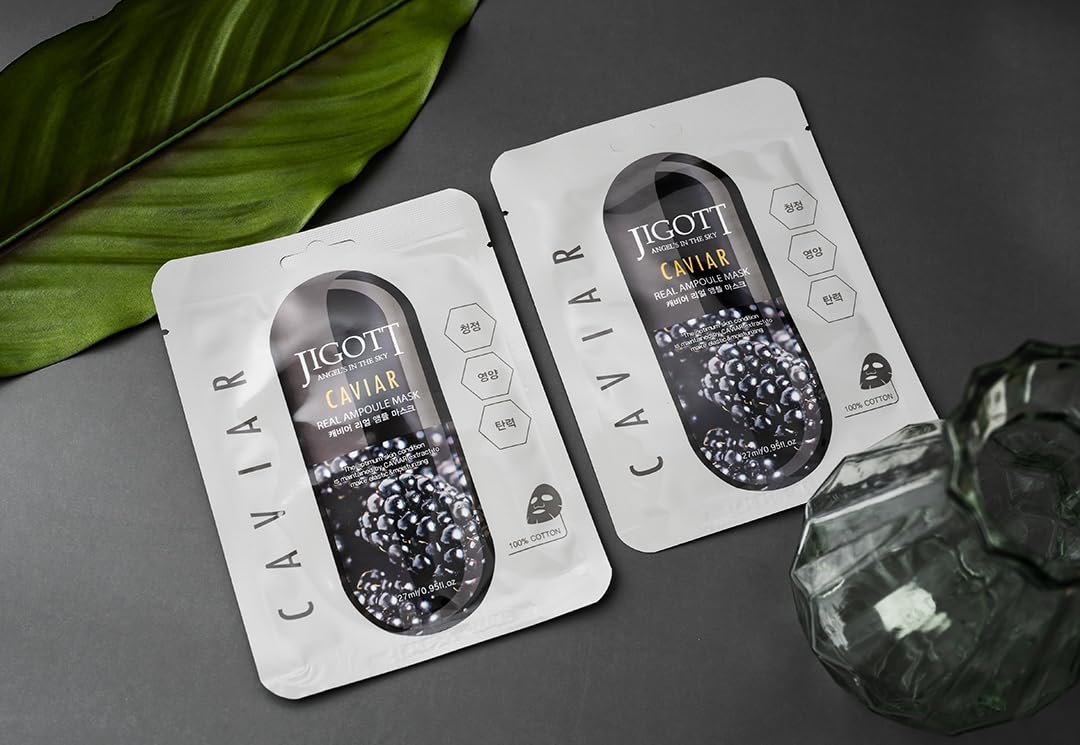 Тканинна маска для обличчя JIGOTT Caviar Real Ampoule, 27 мл, упаковка 10 штук, фото №2