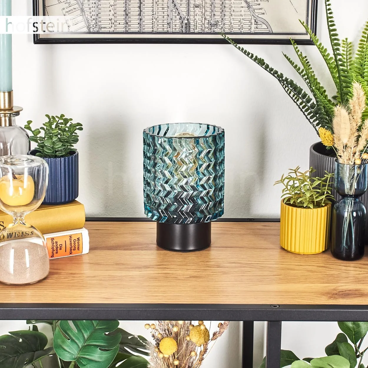 Настільна лампа Falgorosa Метал / Скло Скляний плафон 11 см 1 x E27 Чорний / Синій, фото №3