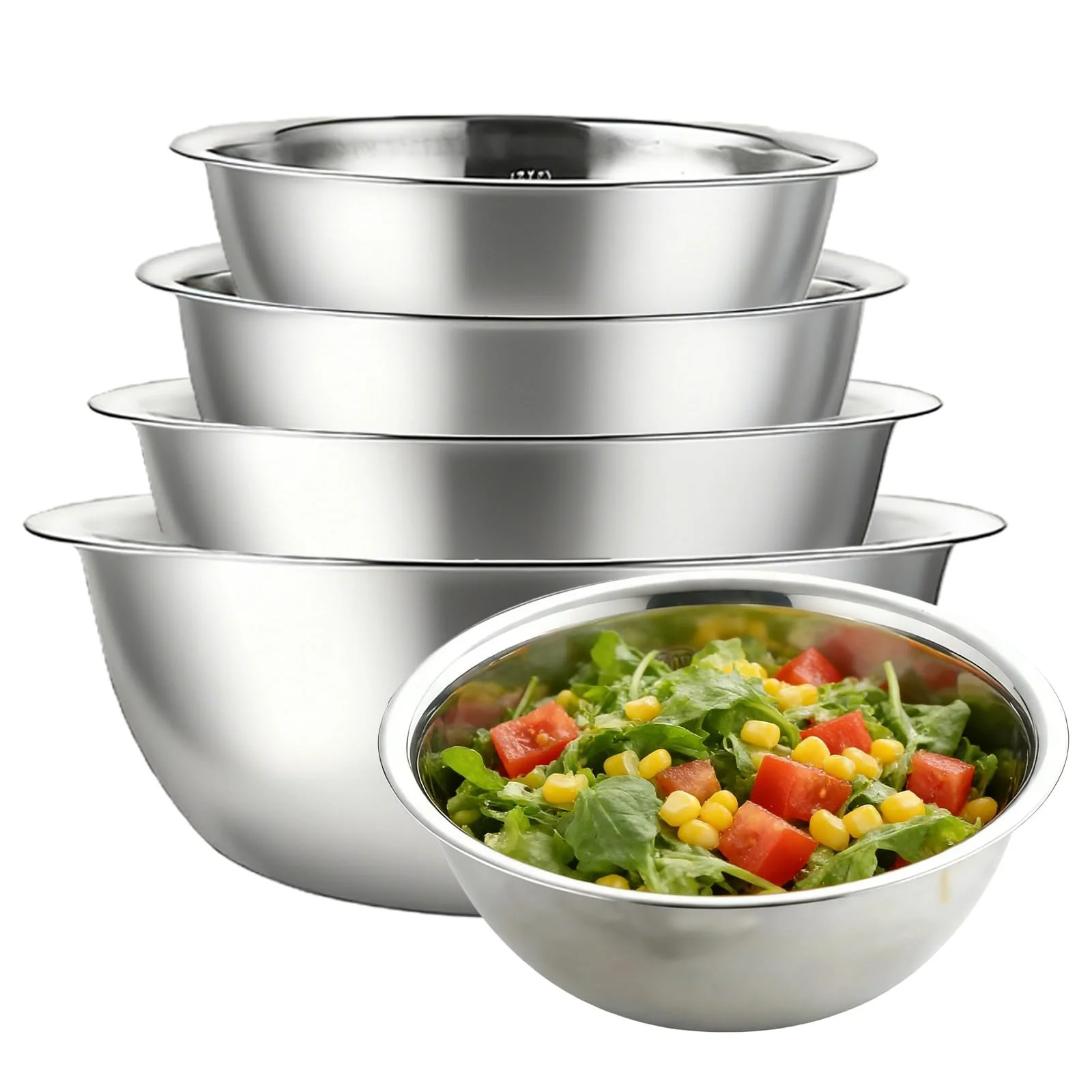 Набір мисок для змішування Stainless Steel 5 предметів 0.58 л/0.9 л/1.6 л/2 л/2.6 л Сталевий, фото №1