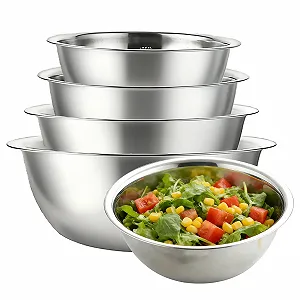 Набір мисок для змішування Stainless Steel 5 предметів 0.58 л/0.9 л/1.6 л/2 л/2.6 л Сталевий - Фото 1