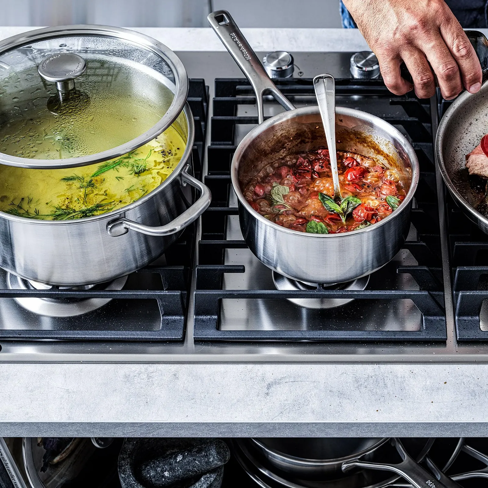 Кастрюля KitchenAid MultiPly 3PLY Нержавеющая сталь без PFAS Стеклянная крышка 24 см/4.9 л Индукция Silver, фото №4