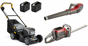 Купити Комплект газонокосарка акумуляторна Alpina AL5 4648 S Li Kit / 48В / 46 см / 60 л + повітродувка акумуляторна Mountfield MBL 50 Li / 650W / 48В / 4Ah / 55 м/с + кущоріз акумуляторний Mountfield MHT 50 Li / 48В / Шина 58 см - Фото 1 Комплект газонокосарка акумуляторна Alpina AL5 4648 S Li Kit / 48В / 46 см / 60 л + повітродувка акумуляторна Mountfield MBL 50 Li / 650W / 48В / 4Ah / 55 м/с + кущоріз акумуляторний Mountfield MHT 50 Li / 48В / Шина 58 см - Фото 1