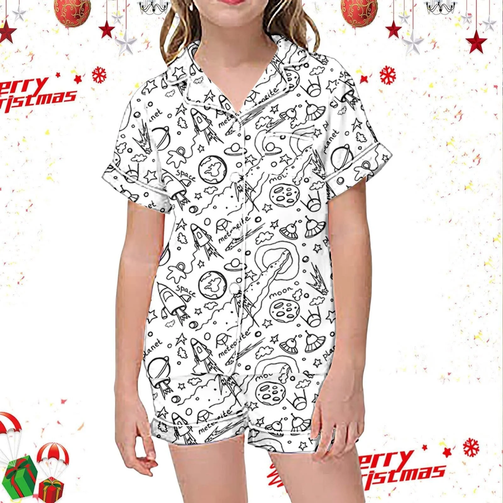 Дитяча піжама для розфарбовування White Cartoon Print Art Dyeing, фото №2