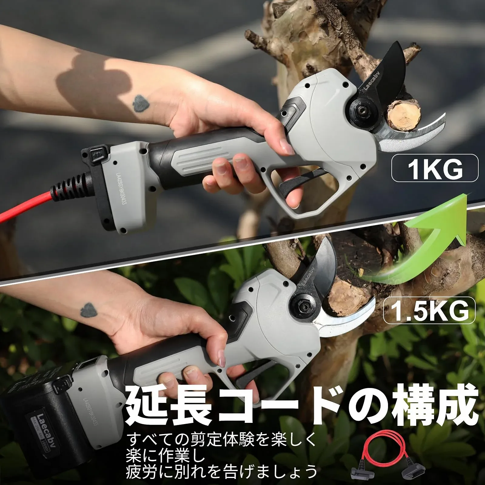 Секатори електричні Laecabv LA42SGYBK 42 мм з 2 літієвими батареями 25 В/4.0 Ач LCD Прогресивний зріз Чорний, фото №7