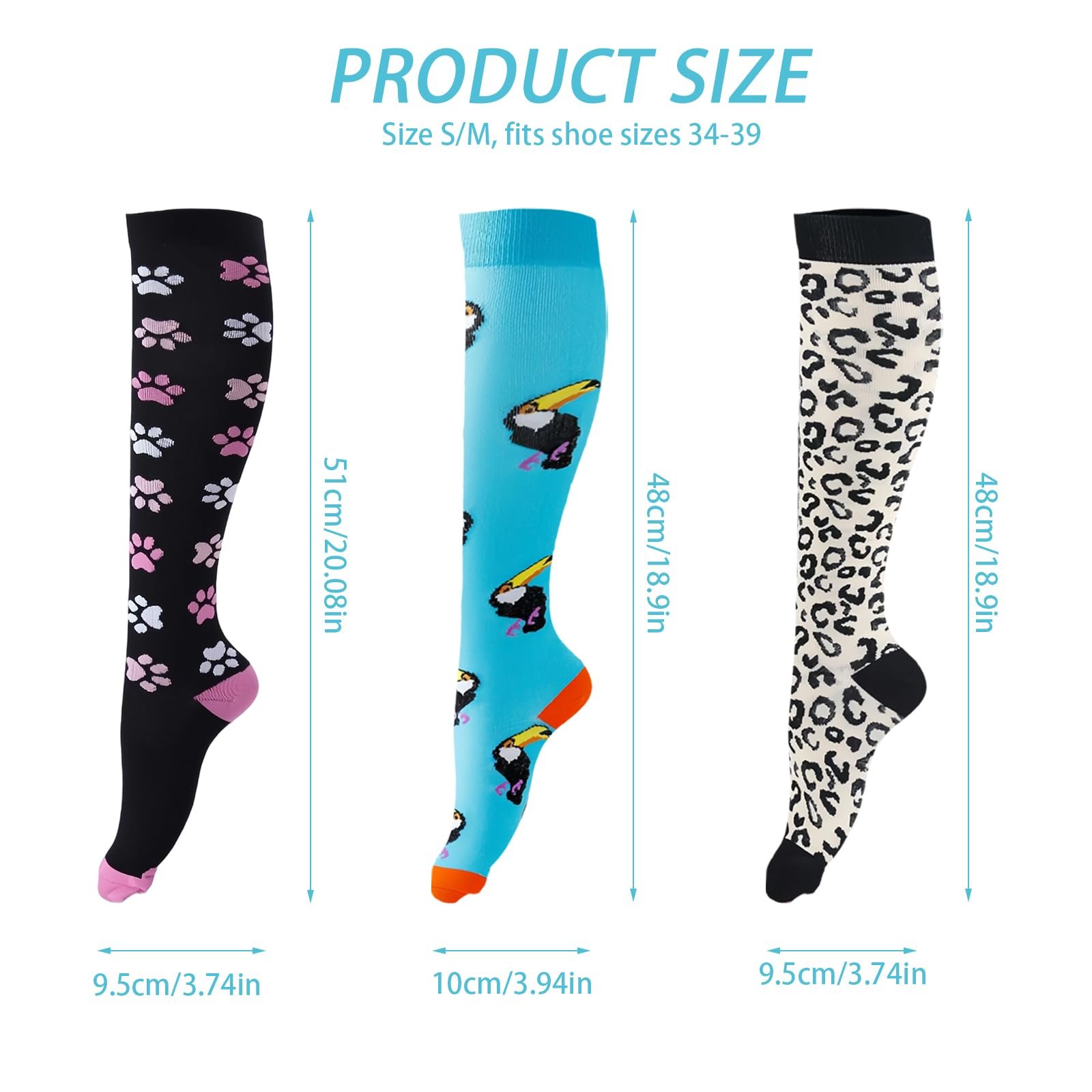 Женские компрессионные чулки 3 пары, Противоэмболические чулки, для полетов, 34-39, Компрессионные чулки для спорта, 3 инструкции для спорта, путешествий, бега, фото №2