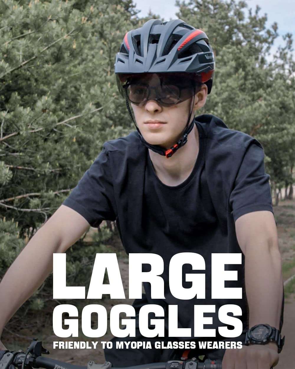 Шолом велосипедний Victgoal MTB з магнітними окулярами та козирком, 21 вентиляційний отвір, фото №5