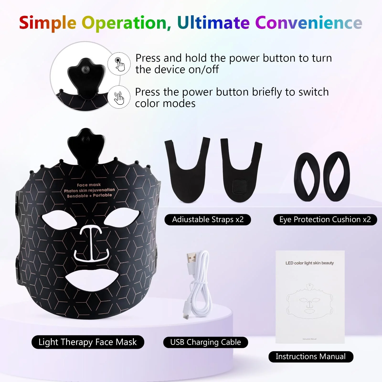 LED Маска для лица USUIELIGHT с красной лампой, 7 цветов LED светотерапии для лица и кожи, фото №9