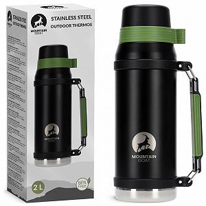 Термос MOUNTAIN GOAT XXL 2 l нержавіюча сталь, з ручкою, 24 години тепла, 48 годин холоду, герметичний, чорний/зелений - Фото 1