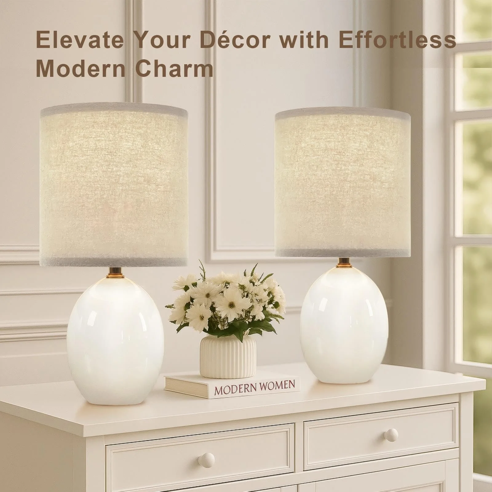 Настольная лампа Dawnwake Комплект из 2 шт. Керамическая 44 см E26 Белая, фото №4