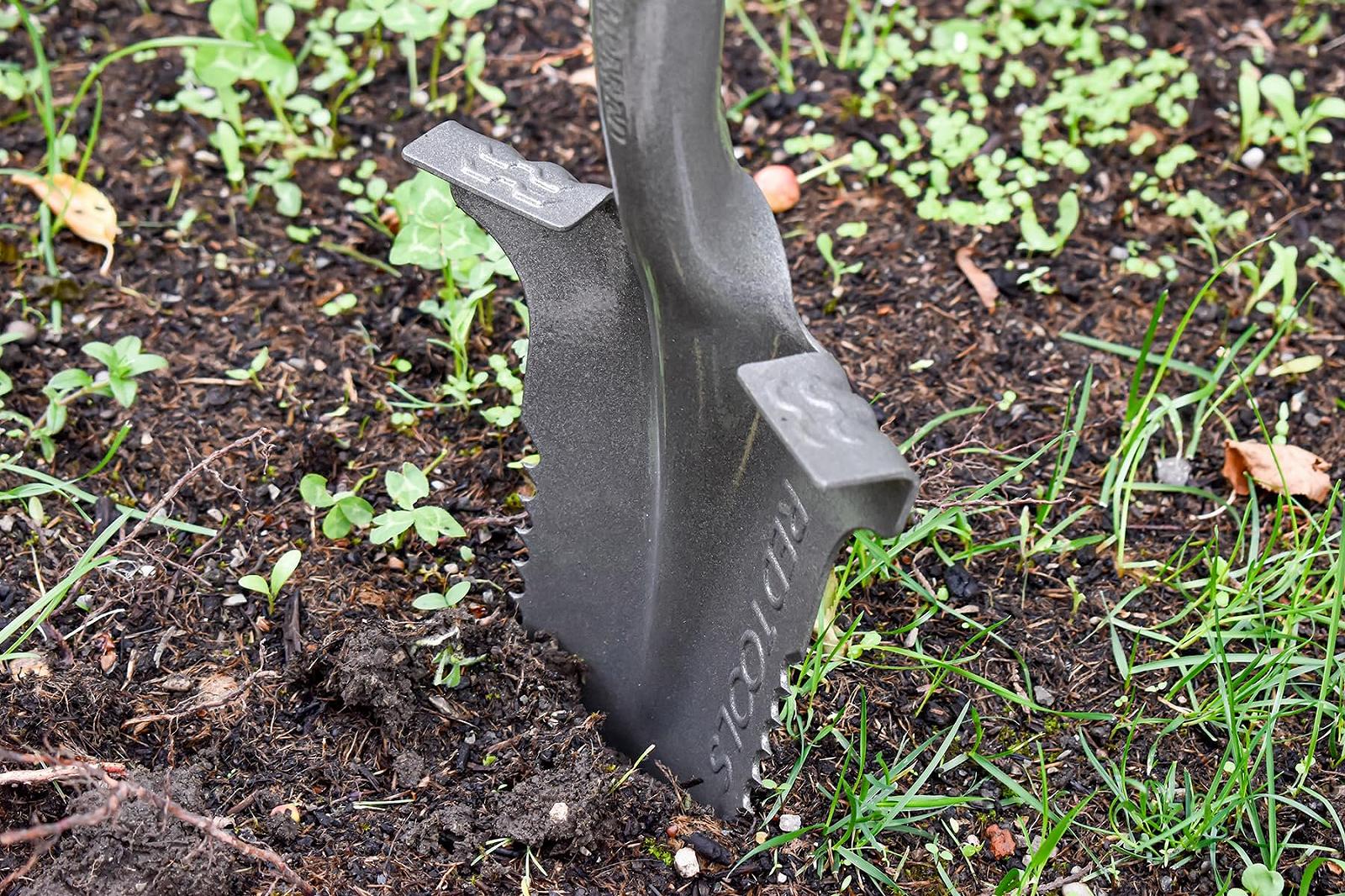 Лопата Red Tools садова з пилкою для коріння, 115 см, для кам'янистих та твердих грунтів, з м'якою ручкою, сіра, фото №5