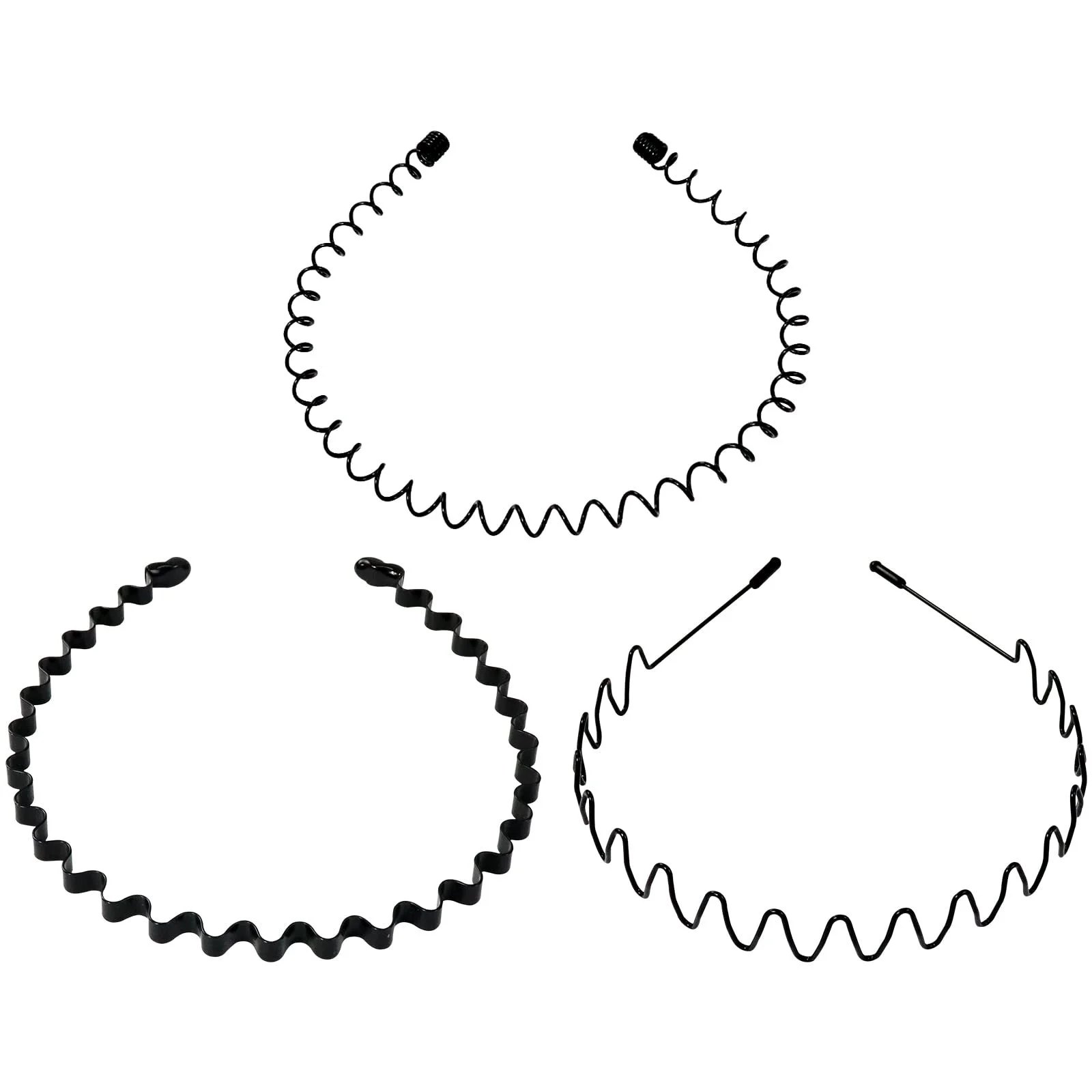 Набір металевих обручів для волосся 3 шт, Чорний, фото №1