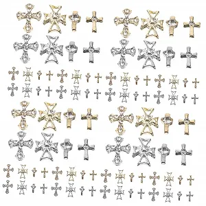 Украшение для ногтей FOMIYES Набор 4 крестики, самоцветы, стразы, готические 3D подвески для дизайна ногтей, винтажные подвески, сплав, 80 штук x 4 - Фото 1