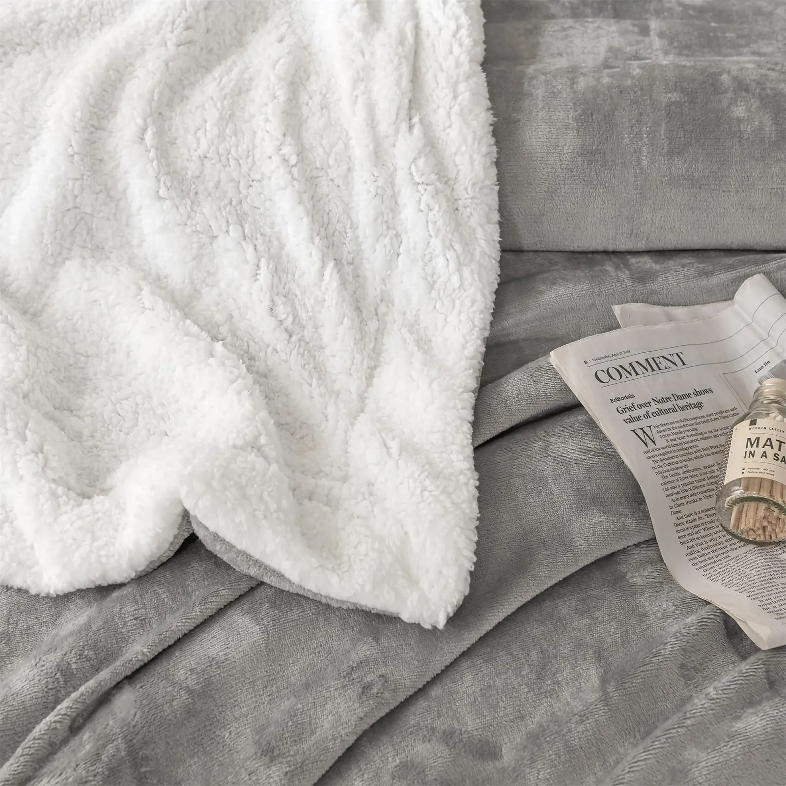 Плед Good Nite Флісовий Шерпа М'який Сірий, King, 200 x 230 см, фото №3