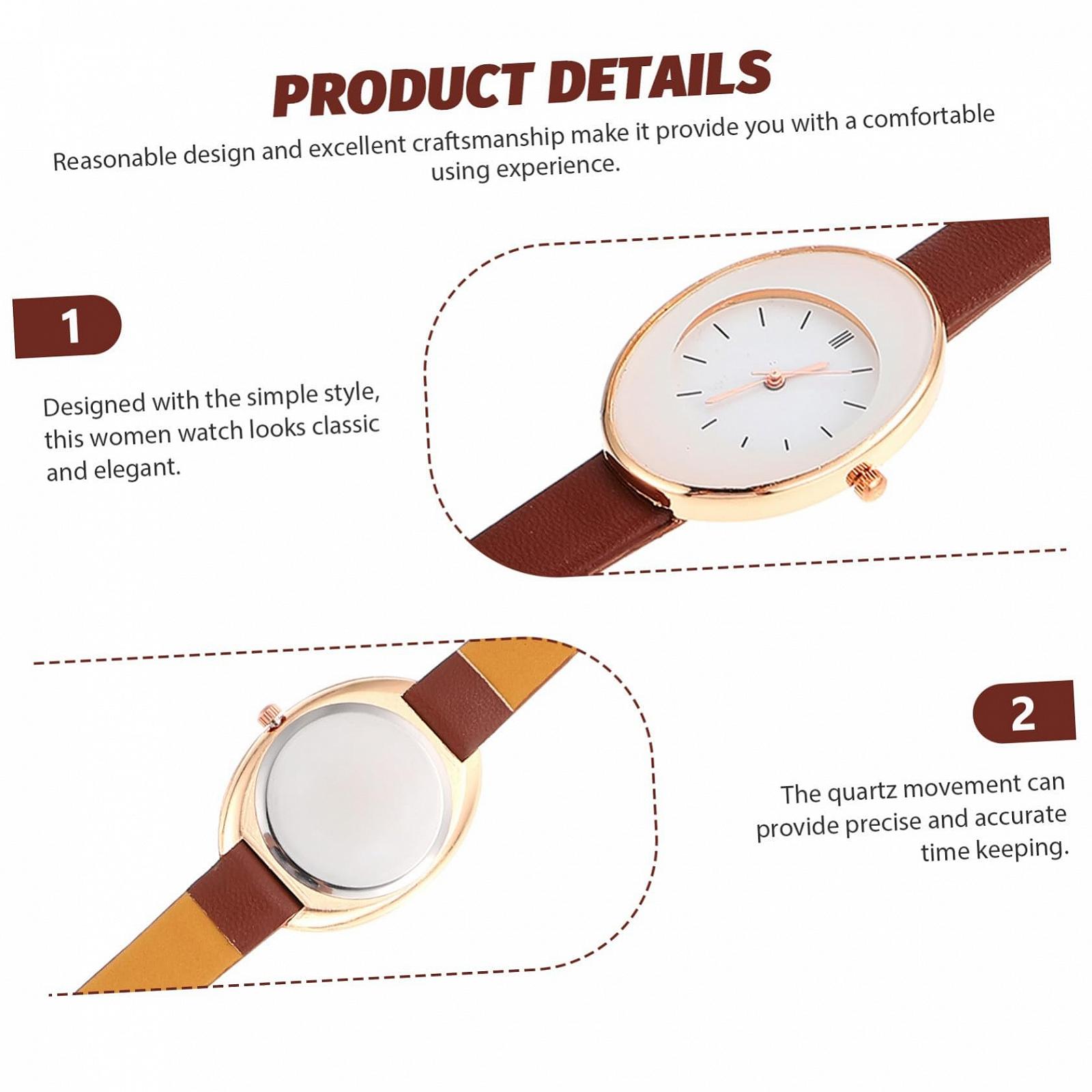 Кварцевые Часы Женские PartyKindom C Браслетом из PU Кожи Коричневый, фото №4 Кварцевые Часы Женские PartyKindom C Браслетом из PU Кожи Коричневый, фото №4