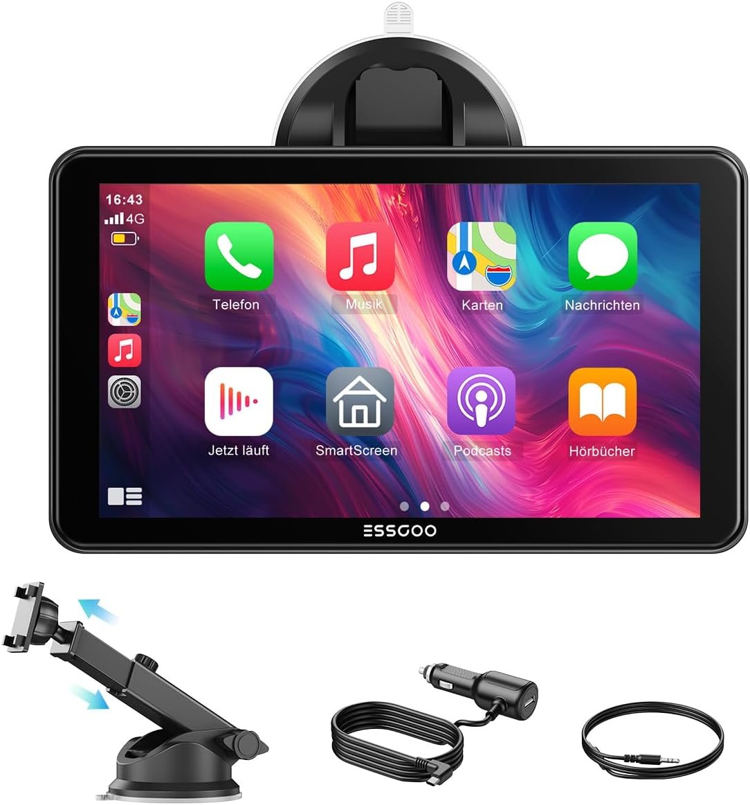 Автомагнітола ESSGOO 743CP / 7" / Сенсорная / Apple CarPlay / Android Auto / GPS / Bluetooth / AUX / USB, фото №1