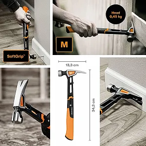 Молоток-гвоздодер Fiskars IsoCore 1020213 M 34 см 0.82 кг черный/оранжевый synthetic.ua - Фото 1