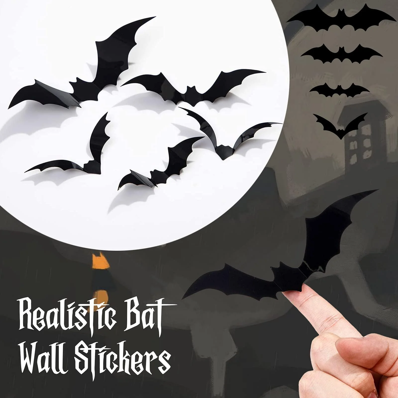 Наклейки на стіну 96 Pieces 3D Halloween Bat 4 розміри, фото №3