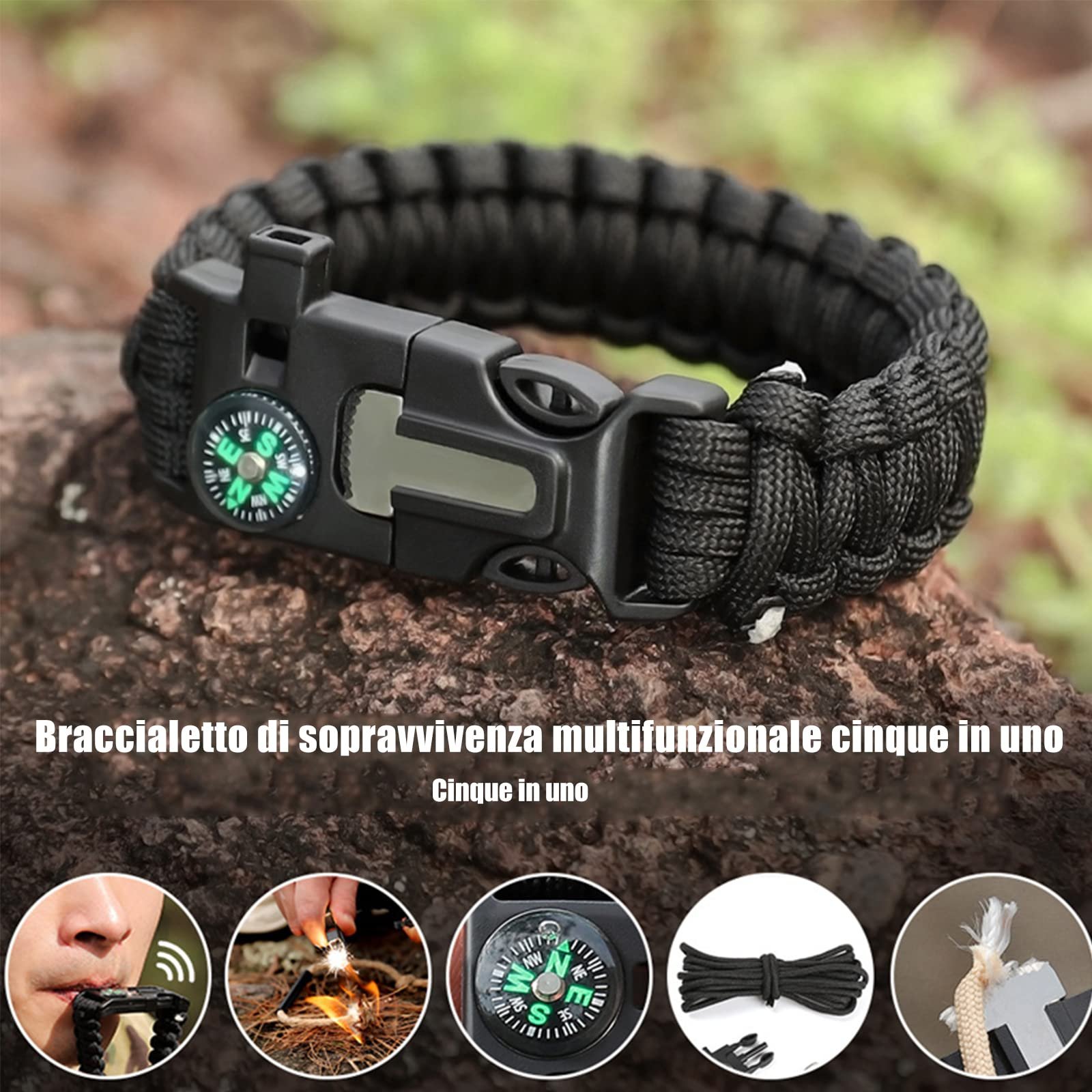 Браслет Paracord ABD, набір з 2 браслетів для виживання, із запальничкою, компасом, лезом, свистком, пряжкою, для активного відпочинку, такого як піші прогулянки, кемпінг, альпінізм, екстрений виклик тощо., фото №3