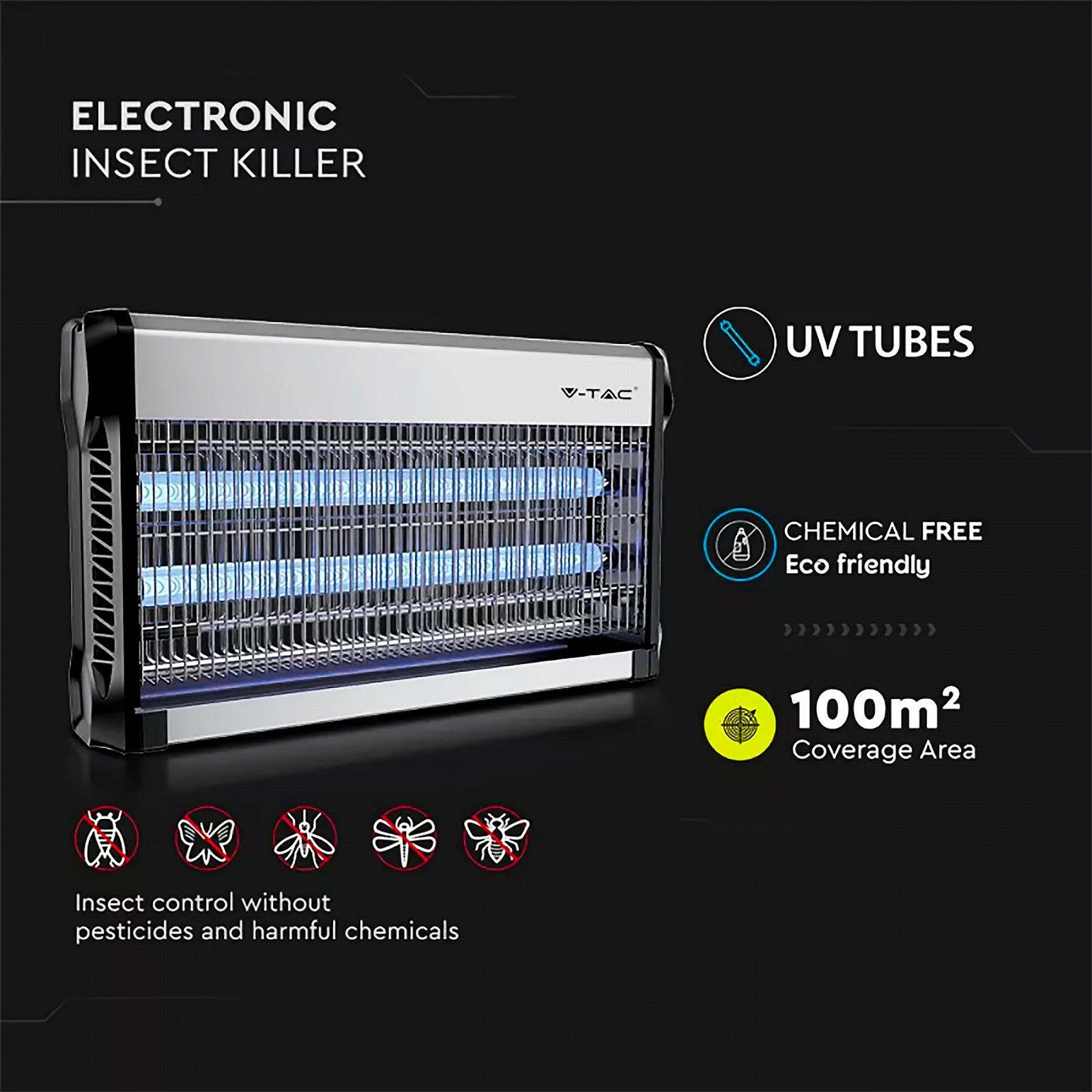Електричний знищувач комах V-TAC 30 Вт 50 м² Slim UV LED Blue, фото №5 Електричний знищувач комах V-TAC 30 Вт 50 м² Slim UV LED Blue, фото №5