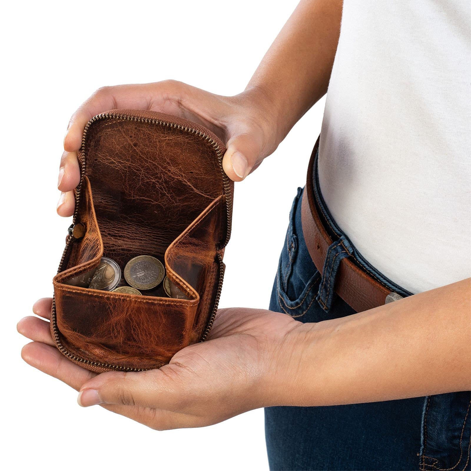 Кошелек для монет STILORD Cash Viennese Box из винтажной кожи, на молнии, тонкий мини-кошелек, маленький кошелек-шейкер, из натуральной кожи, фото №2