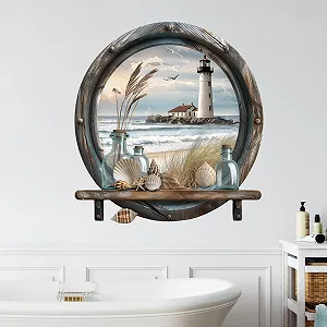 Наклейка на стіну GRAZDesign Морська для ванної вікна океан самоклеюча плівка 43 x 40 см різнокольорова - Фото 1