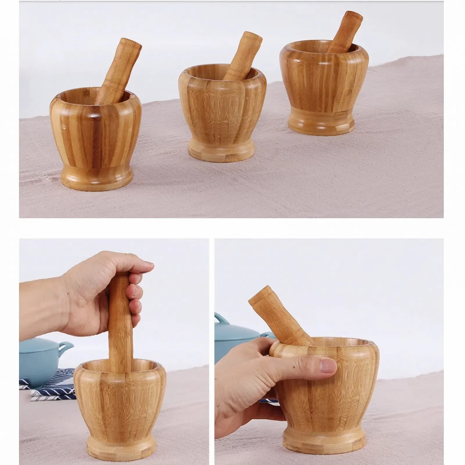 Ступка и пестик Деревянный для измельчения чеснока, приготовления гуакамоле, сальсы и помола Размер M (большой), фото №7