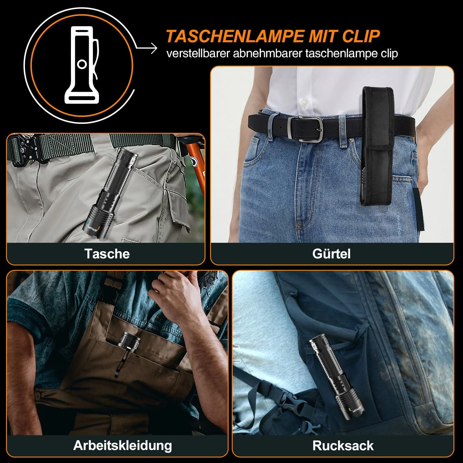 LED фонарь аккумуляторный чрезвычайно яркий 1000000 люмен тактический USB с кобурой 5 режимов для чрезвычайных ситуаций на открытом воздухе кемпинга, фото №4